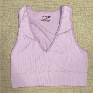 Garage Lavender Ribbed V-Neck Crop Top
